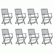 VidaXL Chaises Pliables D Extérieur Lot De 8 Bois D Acacia Solide - gris 3078261