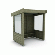 Abri bus maurienne / structure en bois / bardage en bois et polycarbonate / avec banquette / 200 x 160 cm