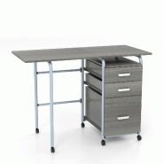COSTWAY Bureau pliable pour ordinateur 105x50x75cm, 3 tiroirs, roulettes et cadre métallique, bureau gain de place, gris - gris Bois manufacturé ON3 COSTWAY Bureau pliable pour ordinateur 105x50x75cm, 3 tiroirs, roulettes et cadre métallique, bureau gain de place, gris - gris Bois manufacturé ON3