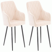 Décoshop26 - Lot de 2 chaises de salle à manger design retro coutures décoratives en losanges assise en tissu crème 10_0001559 - beige 3000250543897