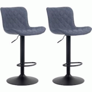 Décoshop26 - Lot de 2 tabourets de bar coutures décoratives pied trompette hauteur réglable en métal noir assise en tissu bleu 10_0004140 - bleu 3 Décoshop26 - Lot de 2 tabourets de bar coutures décoratives pied trompette hauteur réglable en métal noir assise en tissu bleu 10_0004140 - bleu 3