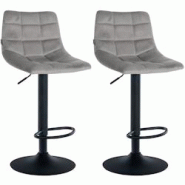 Décoshop26 - Lot de 2 tabourets de bar en velours gris base métal noir réglable en hauteur et repose-pieds TDB10627 - gris 3002468832695