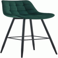 Décoshop26 - Tabouret de bar x1 coutures décoratives carrées avec repose-pieds en velours vert quatre pieds en métal 10_0006878 - métal 3000265818508