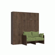 Itamoby Lit double escamotable Kentaro 140 cm avec canapé et colonne en noyer, vert - marron 8050598059593