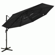 Parasol de jardin à 4 niveaux avec mât en aluminium noir 3x3 m Modèle Titan Panorama Confort - 313834