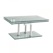 TABLE BASSE MATCH CHROME 2 PLATEAUX PIVOTANTS EN VERRE PIÉTEMENT CHROME