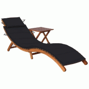 VidaXL Chaise Longue De Jardin Avec Table Et Coussin Bois D Acacia - noir 3061594
