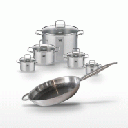 Batterie de cuisine avec 5 faitouts 12/14/16/20/26 cm et 1 poêle antiadhésive 32 cm en inox sans PFAS Elo Collection Relief Solution Citrin - gris 3