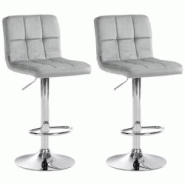 Décoshop26 - Lot de 2 tabourets de bar en velours gris avec coutures décoratives pied en trompette métal chromé 10_0004391 - gris 3000252079103 Décoshop26 - Lot de 2 tabourets de bar en velours gris avec coutures décoratives pied en trompette métal chromé 10_0004391 - gris 3000252079103