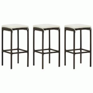 Décoshop26 - Lot de 3 tabourets de bar avec coussins crème et résine tressée marron DEC029578 - marron 3000257444418