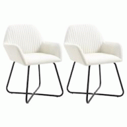 Décoshop26 - Set de 2 chaises de salle à manger en tissu crème coutures décorative pieds en acier DEC025501 - 3000255283705 Décoshop26 - Set de 2 chaises de salle à manger en tissu crème coutures décorative pieds en acier DEC025501 - 3000255283705