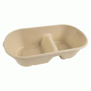 ECOLOMIQUE - 50 Pcs - Boîte rectangulaire brune en pulpe - 2 compartiments, 235 x 130 mm, H60 mm - marron Bagasse ECO210APURC33BRF