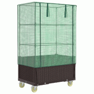 Helloshop26 - Jardinière bac lit surélevé plantes fleurs terrasse jardin surélevée avec housse et roues aspect rotin Marron - 3000217922093