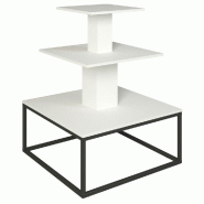 Présentoir 3 niveaux base métal noir Vertigo blanc 90x90x117cm