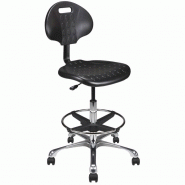 Siège de bureau sur roulettes - Réglable en hauteur - Assise et dossier en polyuréthane noir - Repose-pieds Siège de bureau sur roulettes - Réglable en hauteur - Assise et dossier en polyuréthane noir - Repose-pieds