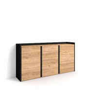SKRAUT HOME Buffet salon et cuisine, 156x80x35 cm, 3 Portes, Meuble chaussure, Chêne et noir - beige Bois manufacturé 633_1