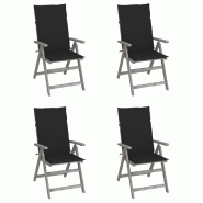 VidaXL Chaises Inclinables De Jardin Lot De 4 Et Coussins Bois Acacia - gris 3065384