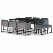 VidaXL Ensemble à manger de jardin coussins 11 pcs Résine tressée Gris - gris plastique polypropylène 313101 VidaXL Ensemble à manger de jardin coussins 11 pcs Résine tressée Gris - gris plastique polypropylène 313101