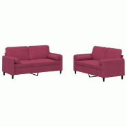 VidaXL Ensemble de canapés 2 pcs avec coussins rouge bordeaux velours Modèle Nova Horizon Plus - 3201998
