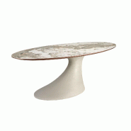 AC ANGEL CERDA Angel Cerdá Table de salle à manger ovale en marbre céramique et fibre de verre époxy couleur sable 1209C Ø220 x 110 x 75 - blanc