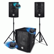 BM Sonic PACK SONO tout en 1-  1000W, Caisson bi-amplifié, USB Bluetooth, SUB 30cm, câbles, pieds, Animations, Mariages, Jeux de lumières - 3666638