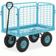 Chariot de jardin 400 kg barrières latérales amovibles caoutchouc plastique acier peint par poudrage bleu 14_0008601 - bleu acier 3000221185699