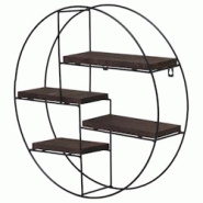 Décoshop26 - Étagère murale suspendue 4 niveaux en métal et bois marron foncé design industriel forme ronde 45 x 45 x 11 cm 04_0008662 - marron 3 Décoshop26 - Étagère murale suspendue 4 niveaux en métal et bois marron foncé design industriel forme ronde 45 x 45 x 11 cm 04_0008662 - marron 3