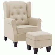 Décoshop26 - Fauteuil lounge design moderne confortable avec repose-pieds en tissu crème DEC026831 - beige 3000256030605