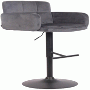 Décoshop26 - Tabouret de bar pivotant en velours gris foncé et métal noir avec accoudoirs repose-pieds et dossier TDB10656 - gris métal 3002471732692