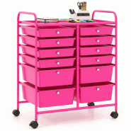 Helloshop26 - Chariot de rangement à roulettes 64 x 38 x 75 cm 12 tiroirs robustes ambiance pratique en métal rose - rose métal 3000233837630