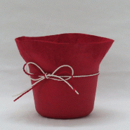 Pot en jute intissé rouge avec interieur PET avec ruban Ø22 H18 cm - par 12