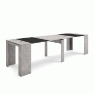 SKRAUT HOME Table console extensible, 300, Pour 14 personnes, Table à Manger, Ciment - gris Bois manufacturé 284_9