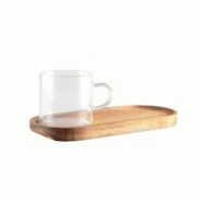 Aulica Tasse à café en verre avec plateau en bois 20x8x6.5cm - transparent 154801 Aulica Tasse à café en verre avec plateau en bois 20x8x6.5cm - transparent 154801