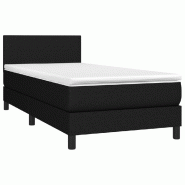 Décoshop26 - Cadre de lit LED avec sommier tête de lit matelas 90x200 cm tissu noir TDL0209026 - noir 3001634482726