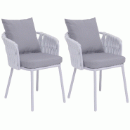Décoshop26 - Lot de 2 fauteuils de jardin en aluminium et corde tressée coussins déperlants gris clair 04_0008729 - 3000267107402