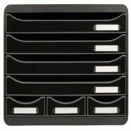 Exacompta - Réf. 307714D - STORE-BOX - Caisson de rangement à 7 tiroirs - Dimensions extérieures : P 27 x l 35,5 x H 27,1 cm - Noir/noir glossy - n