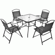 Helloshop26 - Lot de 5 pièces salon de jardin 86 x 86 x 70 cm table avec trou pour parasol design moderne en métal gris noir 20_0019293 - noir méta