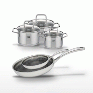 Lot 2 Poêles 24/28 cm & 3 Faitouts 12/14/16 cm Elo Relief Evolution - gris inox 3176239955538