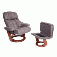MCA Fauteuil relax Calgary XXL, Fauteuil TV pouf, charge max. 180kg Tissu/textile ~ gris foncé, piètement imitation noyer - gris textile 75590