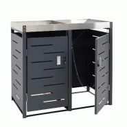 Mendler Habillage pour 2 poubelles HWC-H40b, Box pour poubelles, Jardinière en acier inoxydable et métal 39kg 110x115x62cm extensible - gris métal