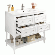 Merax Meuble sous-vasque 92 x 47 x 88 cm avec lavabo en céramique intégré, 4 tiroirs et rangement ouvert, blanc - blanc multi-matériau NK000027AAK