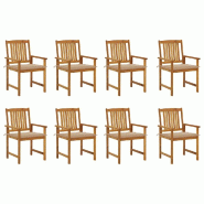 VidaXL Chaises De Jardin Avec Coussins Lot De 8 Bois D Acacia Solide - beige 3078169
