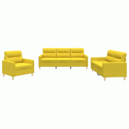 VidaXL Ensemble de canapés 3 pcs avec coussins Jaune clair Tissu Modèle Ambre Moderne - 3201541