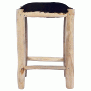 VidaXL Tabouret De Bar Cuir De Chèvre Véritable Et Bois De Teck Massif - 288810