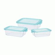 WellHome - Lot de 3 boîtes hermétiques en verre borosilicate 630/1040/1500 ml - bleu verre WH16790