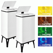 WellHome - Set de 2 Poubelles Intelligentes 50L de couleur Blanche avec Étiquettes Magnétiques 35,5x26x83,5cm - blanc inox PK6662