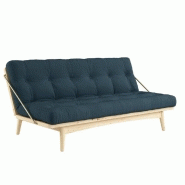 BANQUETTE FUTON FOLK EN PIN MASSIF COLORIS BLEU PÉTROLE COUCHAGE 130 X 190 CM.