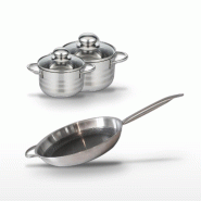 Batterie de cuisine avec 1 poêle 32 cm en acier et 2 faitouts 12/14 cm en inox sans PFAS Elo Collection Relief Solution Brillant - gris 3176239941197_0