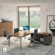 Bureau d'angle avec crédence laquée X9- Officity - 232, Droite, Noyer américain_0