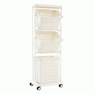 COSTWAY chariot à linge à 3 niveaux avec 4 roulettes, 2 petits paniers et 1 grand, blanc - blanc plastique polypropylène VL32489IT